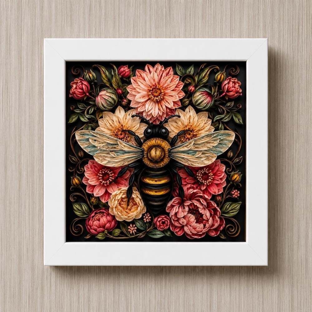 8 X 8 Framed Quilled Bee Floral 93 A 1